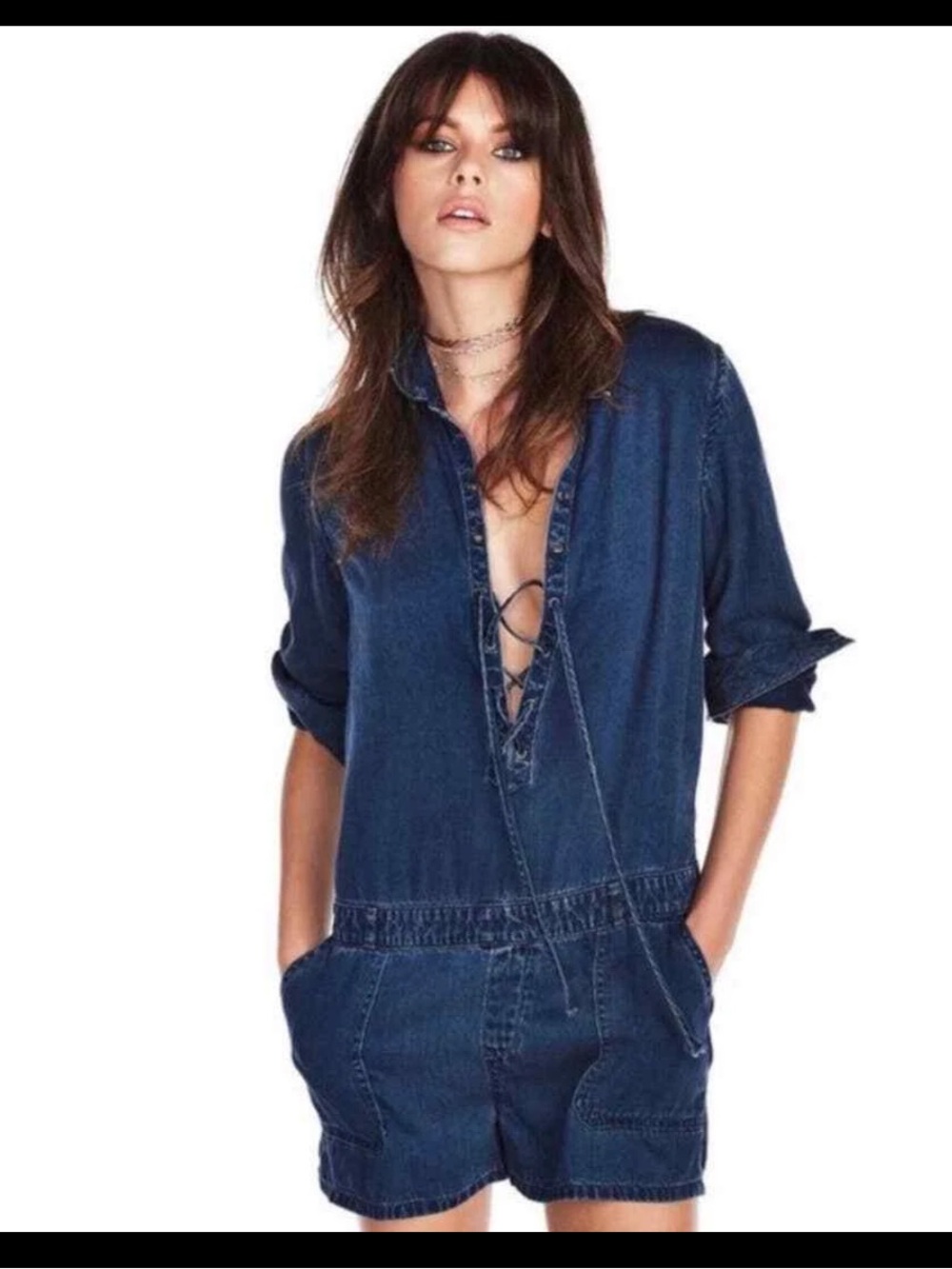 PAIGE Indigo Denim corset style romper